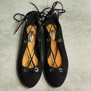 Halogen Black Suede Nella Ghillie Strap Almond Toe